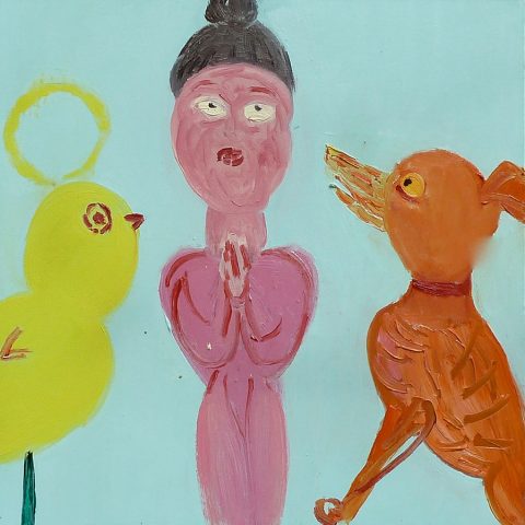 Meditating with a Dog – painting by Georgia Hayes