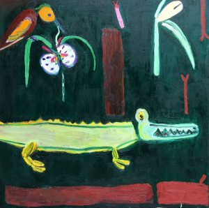 Rainforest with orchid and crocodile – painting by Georgia Hayes
